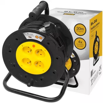 BLO PR-61 30m Kabeltrommel mit 4 Schutzkontakt-Steckdosen, Thermoschutz, 3x1,5mm² H05VV-F Kabel, IP20, 16A/230V, max. 3680W abgerollt