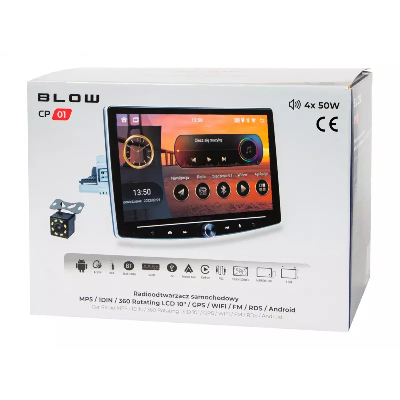 BLOW CP01 1DIN 10,1 Zoll Android 10 Autoradio mit Schwenkdisplay, kabellosem CarPlay & Android Auto, GPS, Wi-Fi, Bluetooth