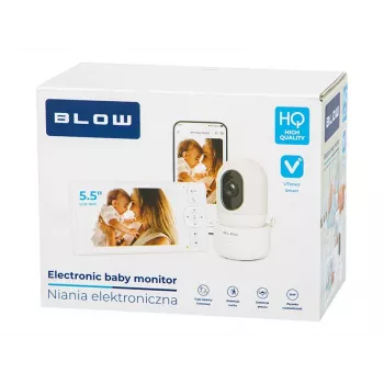 BLOW Electronic Baby Monitor mit 5,5 inch LCD-WLAN-Monitor, Full-HD-Kamera, Schwenken/Neigen/Zoom, Nachtsicht, Gegensprechfunktion, Temperatursensor, Schlaflieder, 300 m Reichweite