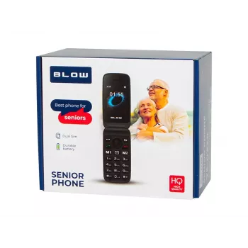 BLOW S24 Schwarz Senioren-Klapphandy mit SOS-Taste, großen Tasten, Dual-SIM, Kamera, FM-Radio, Taschenlampe, Ladeschale