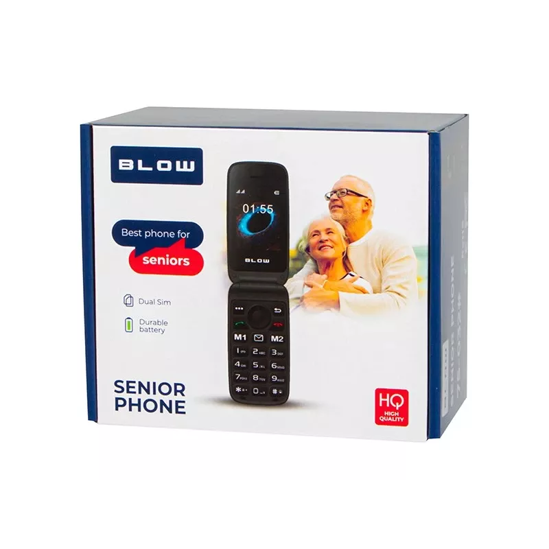 BLOW S24 Schwarz Senioren-Klapphandy mit SOS-Taste, großen Tasten, Dual-SIM, Kamera, FM-Radio, Taschenlampe, Ladeschale