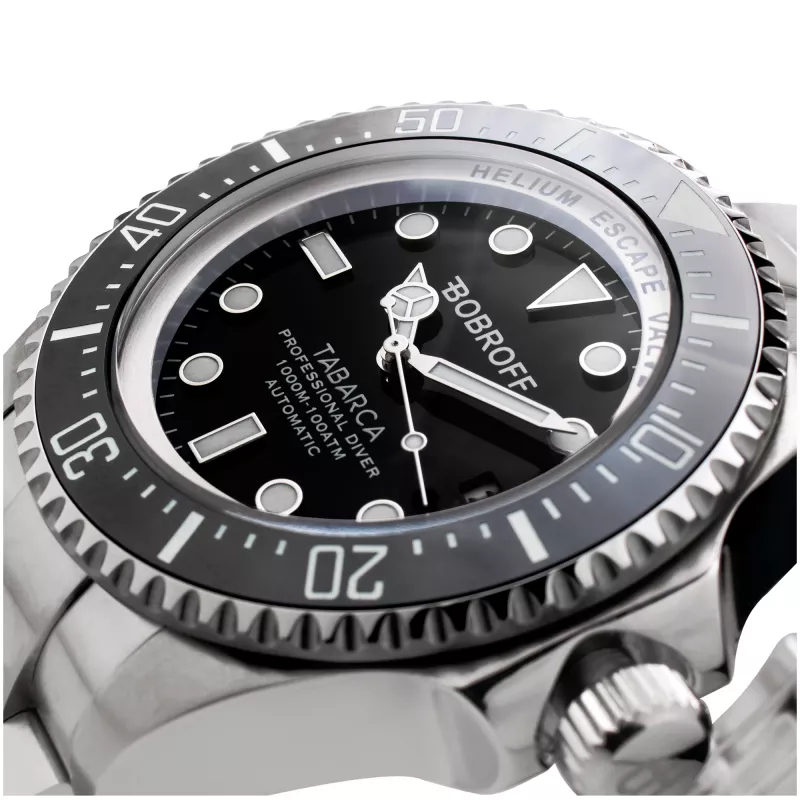 BOBROFF BF001 Herren Analog Quarzuhr 44mm Schwarzes Lederarmband