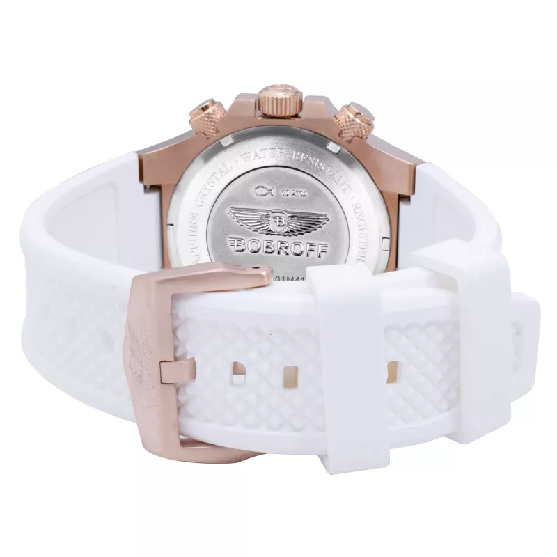 BOBROFF BF1002L25 Unisex Analog-Quarzuhr 43mm Edelstahlgehäuse Schwarzes Lederarmband