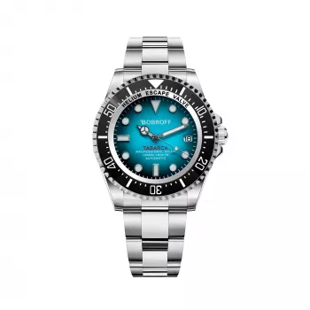BOBROFF MAN BF0009 44mm Quarz-Analoguhr - Schwarzes Zifferblatt, Schwarzes Lederarmband