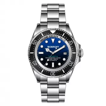 BOBROFF MAN BF003 Analog-Quarzuhr 44mm schwarzes Zifferblatt echtes Lederarmband