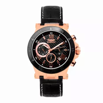 BOBROFF MAN BF1001M15 Analog-Quarz-Armbanduhr 44 mm Schwarzes Lederarmband