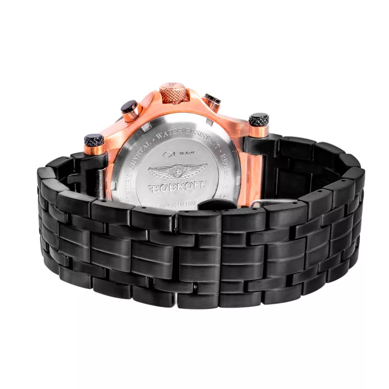 BOBROFF MAN BF1001M15M 44mm Analog Quarzuhr Schwarzes Zifferblatt Echtes Lederarmband
