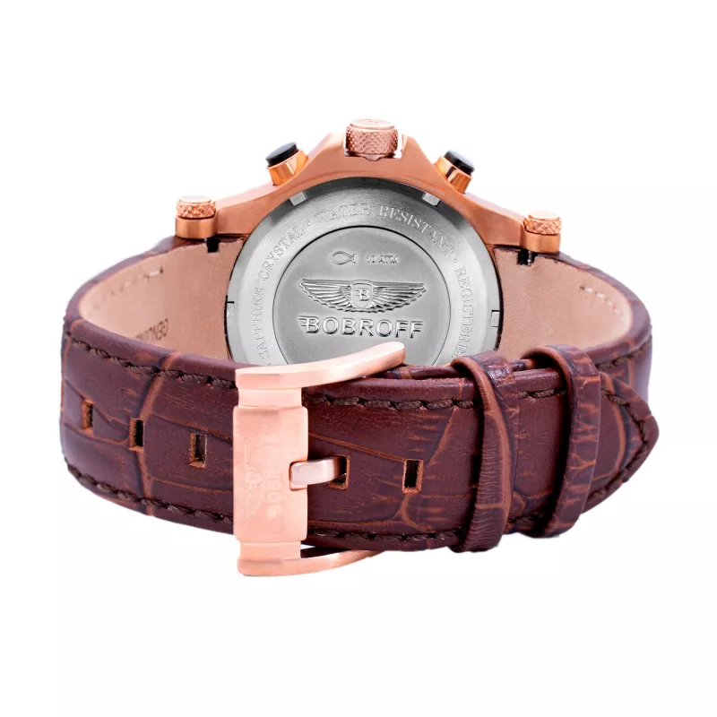 BOBROFF MAN BF1001M65 Analog-Quarzuhr 44mm schwarzes Zifferblatt Lederarmband