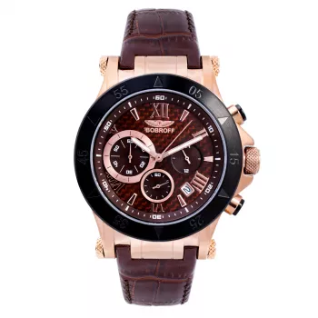 BOBROFF MAN BF1001M65 Analog-Quarzuhr 44mm schwarzes Zifferblatt Lederarmband