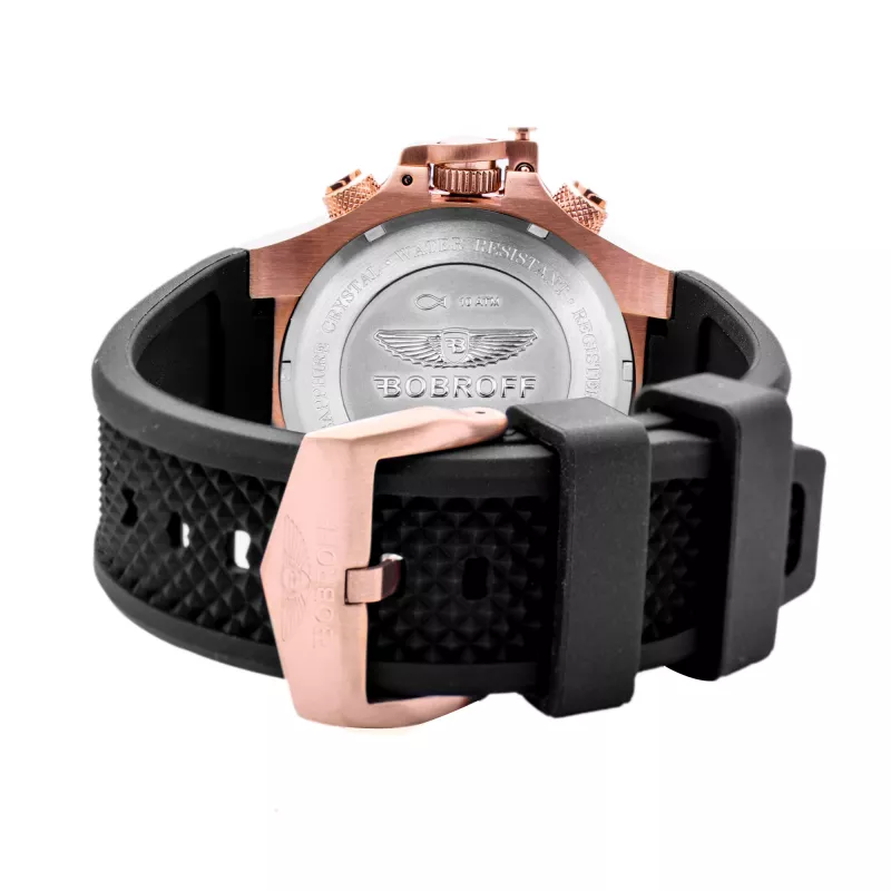 BOBROFF MAN BF1002M15 Analog-Quarzuhr 43mm schwarzes Zifferblatt Lederarmband