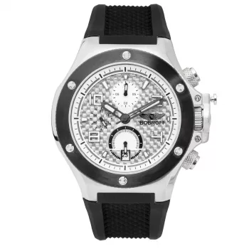 BOBROFF MAN BF1002M20 Analog-Quarzuhr 43mm schwarzes Zifferblatt Lederarmband