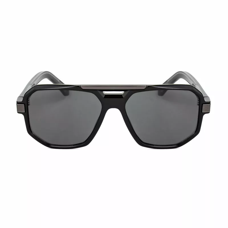 BOBROFF Herren-Sonnenbrille BFG0014-C1, rechteckig, schwarzer Rahmen, graue UV400-Gläser, 56-16-143 mm