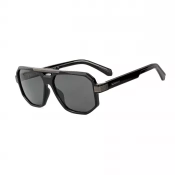 BOBROFF Herren-Sonnenbrille BFG0014-C1, rechteckig, schwarzer Rahmen, graue UV400-Gläser, 56-16-143 mm