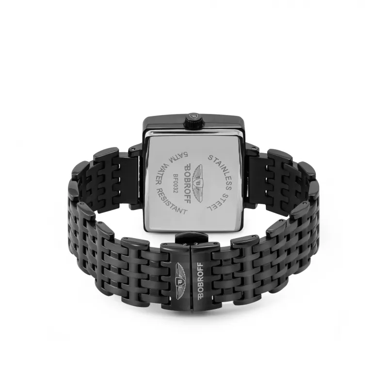BOBROFF Damen BF0032 Quarz-Analoguhr 36mm weißes Zifferblatt schwarzes Lederarmband