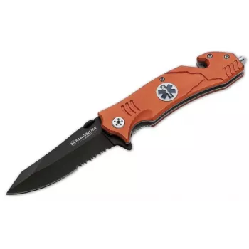 Boker Magnum EMS Rescue Klappmesser, 440A-Klinge, Aluminiumgriff, Rot, Glasschneider & Gurtmesser