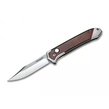 BOKER MAGNUM Magnum Rubico Automatikmesser - Drop-Point-Klinge aus 440A Edelstahl, Aluminiumgriff, Druckknopf-Automatik, Plunge Lock, umkehrbarer Taschenclip, Schwarz