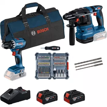 Bosch 18V Professional Set Rotary Hammer GBH 18V-22 + Drill Driver GSR 18V-45 - (blau/schwarz, 2x Li-Ion Akku 4,0 Ah, Hammerbohrer- und Bit-Set, Werkzeugtasche) (0615V0003D)