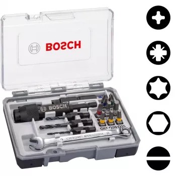 Bosch 2607002786 20-teiliges Schraubendreher-Bit-Set mit magnetischem Universalhalter, 25 mm S2-Stahl-Bits für Phillips, Pozidriv, Schlitz, Torx, Hex