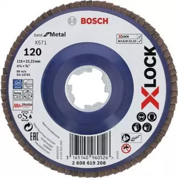 Bosch Accessories 2608619208 X-LOCK Fiberscheibe Ø 115 mm Körnung 120 Zirkonkorund für Edelstahl
