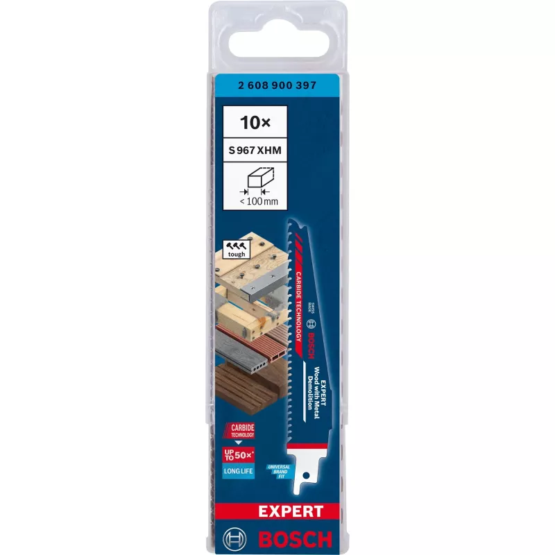 Bosch Expert S 967 XHM Säbelsägeblatt – Holz mit Metall Abbruch, 150mm, 10 Stück