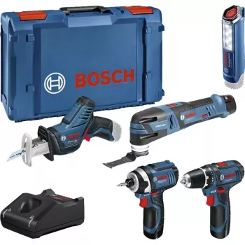 Bosch Power Tools 12V 5-teiliges Werkzeugset GOP + GSR + GDR + GSA + GLI (Blau, 3x Li-Ion 2,0 Ah Akku)