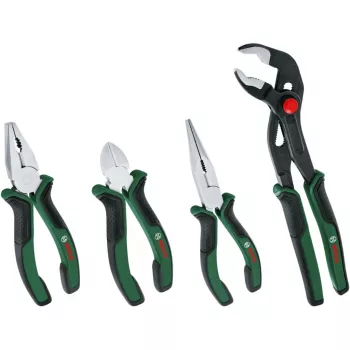 Bosch Powertools 4-teiliges Zangen-Set 1600A02W7K mit Kombinations-, Seitenschneider-, Spitz- und Wasserpumpenzange, Grün/Schwarz