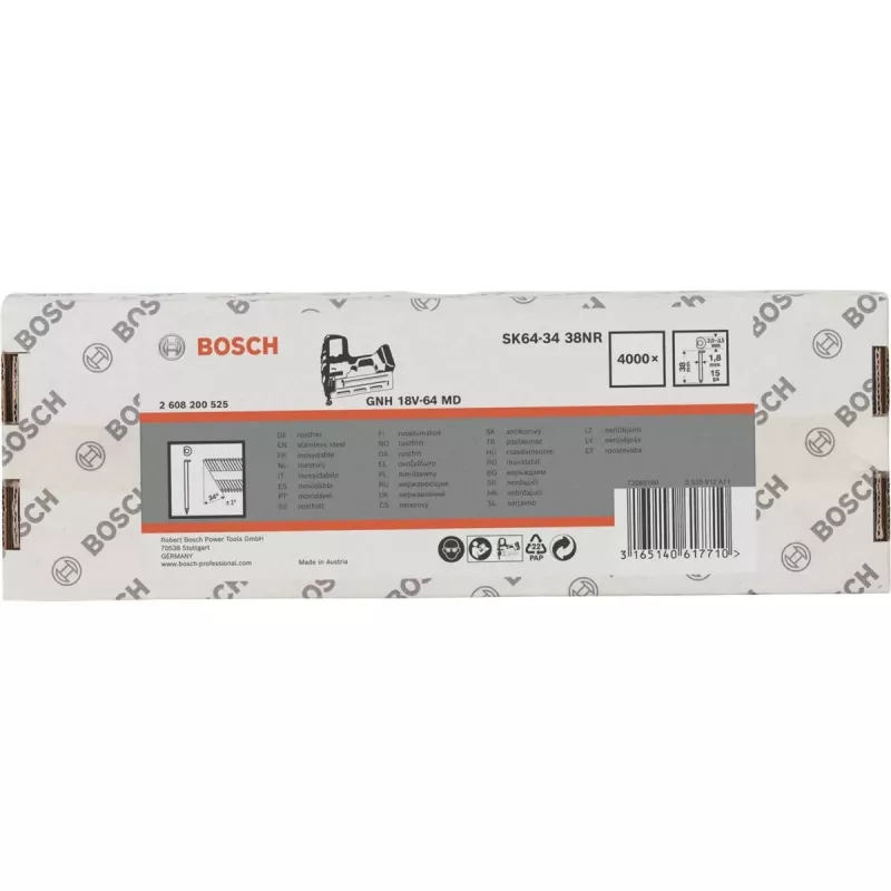 BOSCH POWERTOOLS Senkkopf-Finishnägel SK64-34 38NR, 34° / 1,8 mm / 15 ga (Edelstahl, 4000 Stück)
