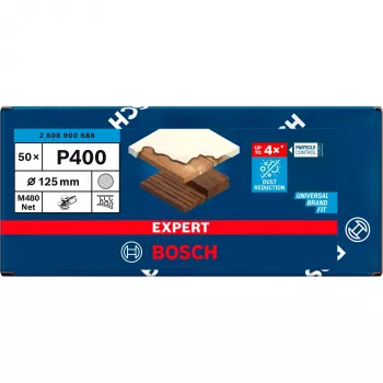 BOSCH POWERTOOLS Expert M480 Mesh Schleifscheibe 125mm, K400 (50er-Pack) für Exzenterschleifer