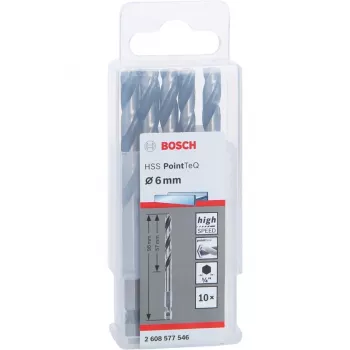 Bosch PowerTools HSS PointTeQ Hex Spiralbohrer, 6 mm, 10 Stück, Arbeitslänge 57 mm
