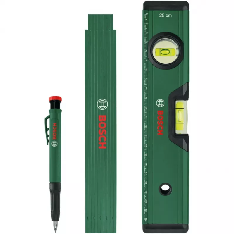 Bosch PowerTools Markierungsset, 3-teilig (Grün/Schwarz) – Tiefenmarkierer, Universalmarker & Zimmermannsbleistift