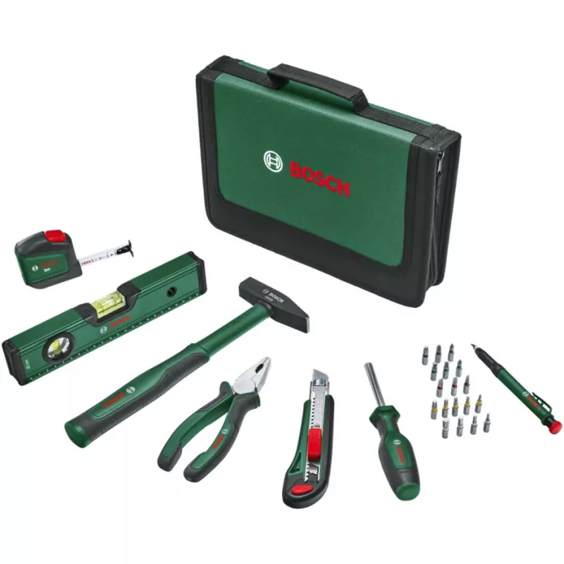BOSCH Powertools Universelles Handwerkzeug-Set, 25-teilig (Grün, mit Werkzeugtasche)