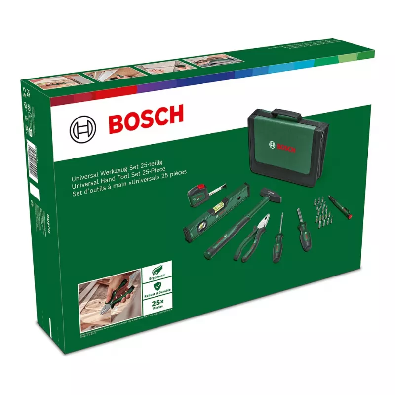 BOSCH Powertools Universelles Handwerkzeug-Set, 25-teilig (Grün, mit Werkzeugtasche)
