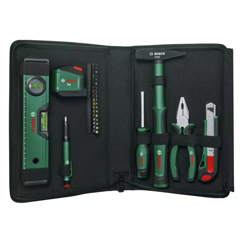 BOSCH Powertools Universelles Handwerkzeug-Set, 25-teilig (Grün, mit Werkzeugtasche)