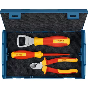 Bosch PRO 3-teiliges Handwerkzeug-Set im L-BOXX Mini (Kombizange, Wasserpumpenzange, Universalmesser) Blau