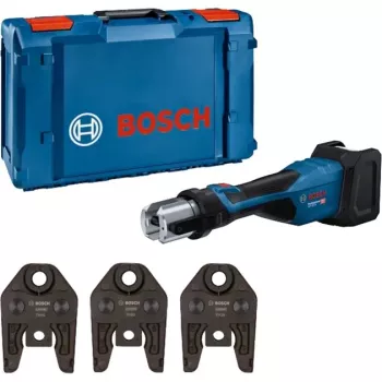 Bosch Professional GPT 18V-32 Akku-Presswerkzeug, Solo-Version, Kit TH, 18V, Blau, ohne Akku und Ladegerät, 3 Standard-TH-Pressbacken, im L-BOXX