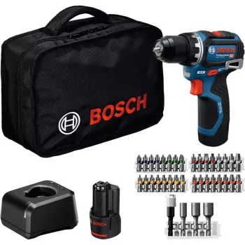 Bosch Professional GSR 12V-32 Akku-Bohrschrauber (12V, 2x 2,0 Ah Li-Ionen, 36-teiliges Zubehörset, Werkzeugtasche, Blau/Schwarz)
