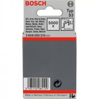 Bosch Typ 53 Feindrahtklammern 11,4 x 0,74 x 8 mm, verzinkter Stahl, 5000 Stück (2609200210)