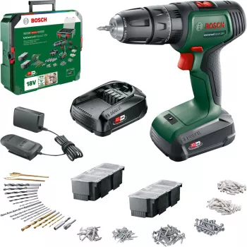 BOSCH UniversalImpact 18V Akku-Schlagbohrschrauber (Grün/Schwarz, 2x1,5 Ah Li-Ion, 241-teiliges Set)