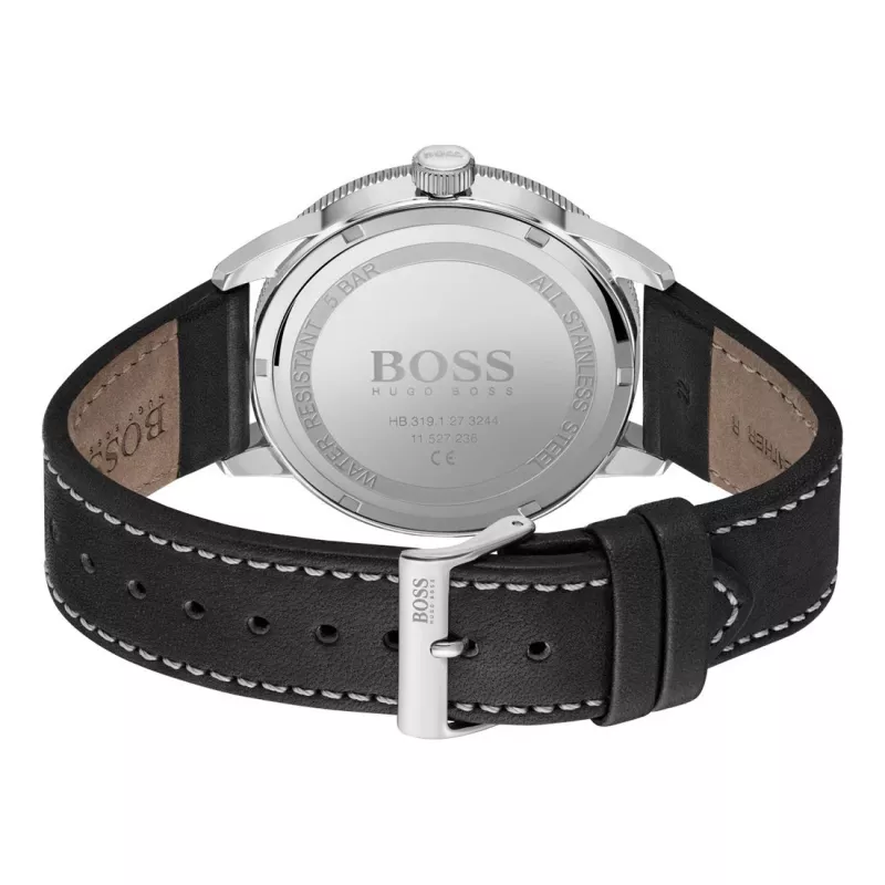 BOSS Herren Grand Prix Chronograph Uhr 1513898 44mm Schwarzes Zifferblatt Lederarmband