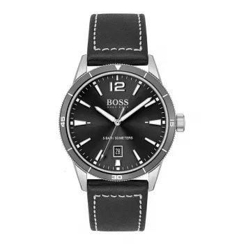 BOSS Herren Grand Prix Chronograph Uhr 1513898 44mm Schwarzes Zifferblatt Lederarmband