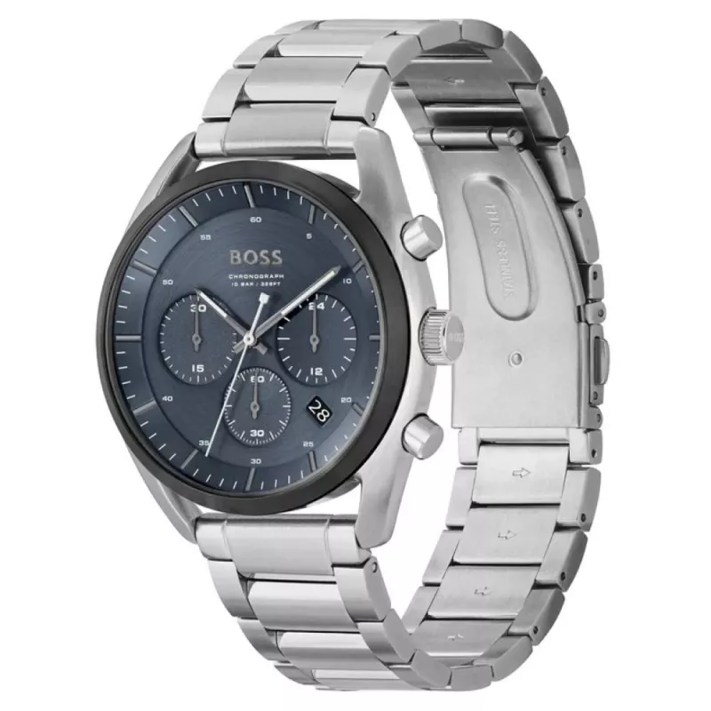 BOSS Herren Skymaster Chronograph Uhr 1514093 44mm Edelstahl Blaues Zifferblatt