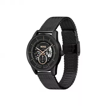 BOSS Herren Velocity Chronograph Quarzuhr 42mm blaues Zifferblatt Edelstahl-Mesh 1514035