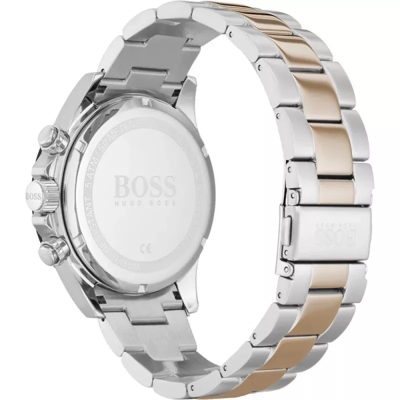 BOSS Herrenuhr 1513757 43mm Edelstahl Blaues Zifferblatt Braunes Leder Chronograph