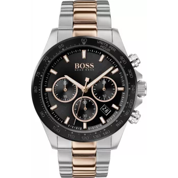BOSS Herrenuhr 1513757 43mm Edelstahl Blaues Zifferblatt Braunes Leder Chronograph