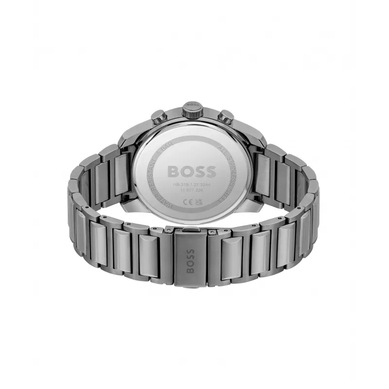 BOSS Herrenuhr 1514005 44mm Edelstahlgehäuse Blaues Zifferblatt Braunes Lederarmband Chronograph Quarz