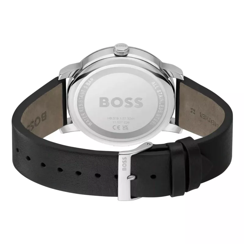 BOSS Herrenuhr 1514125 Velocity Quarz-Chronograph 44 mm blaues Zifferblatt braunes Lederarmband