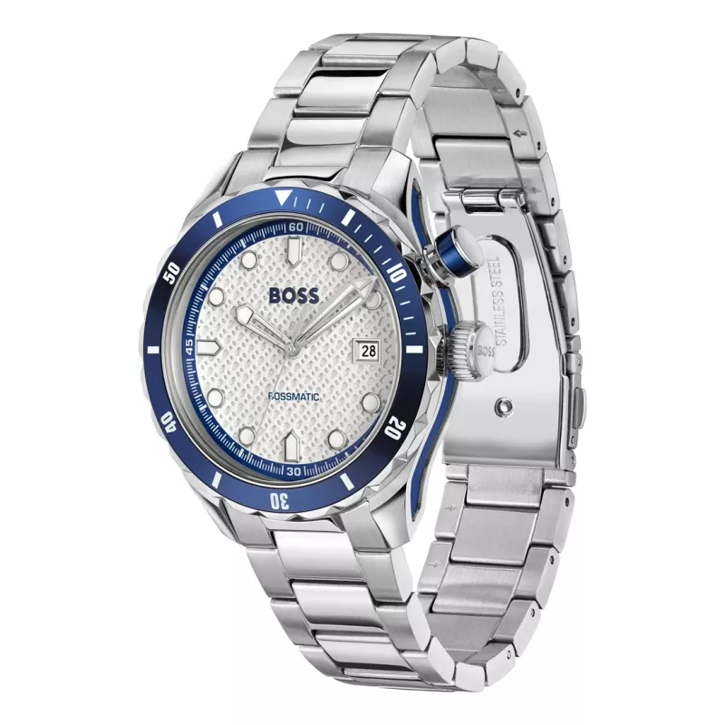 BOSS Herrenuhr 1514212 42mm Edelstahl Blaues Zifferblatt Chronograph