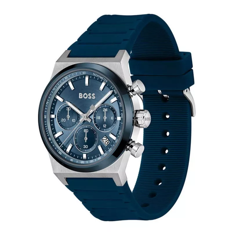 BOSS Herrenuhr 1514243 41mm Edelstahl Blaues Zifferblatt Chronograph
