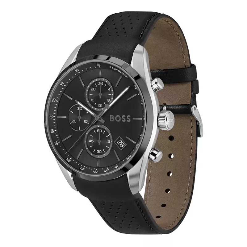 BOSS Herrenuhr 1514224 (44,5 mm) Quarz-Chronograph Blaues Zifferblatt Braunes Lederarmband