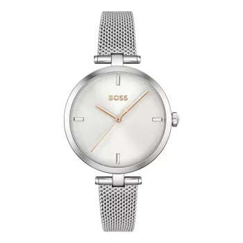 BOSS Damenuhr 1502653 Quarz Analog Uhr 32mm Edelstahl Mesh Armband Silber